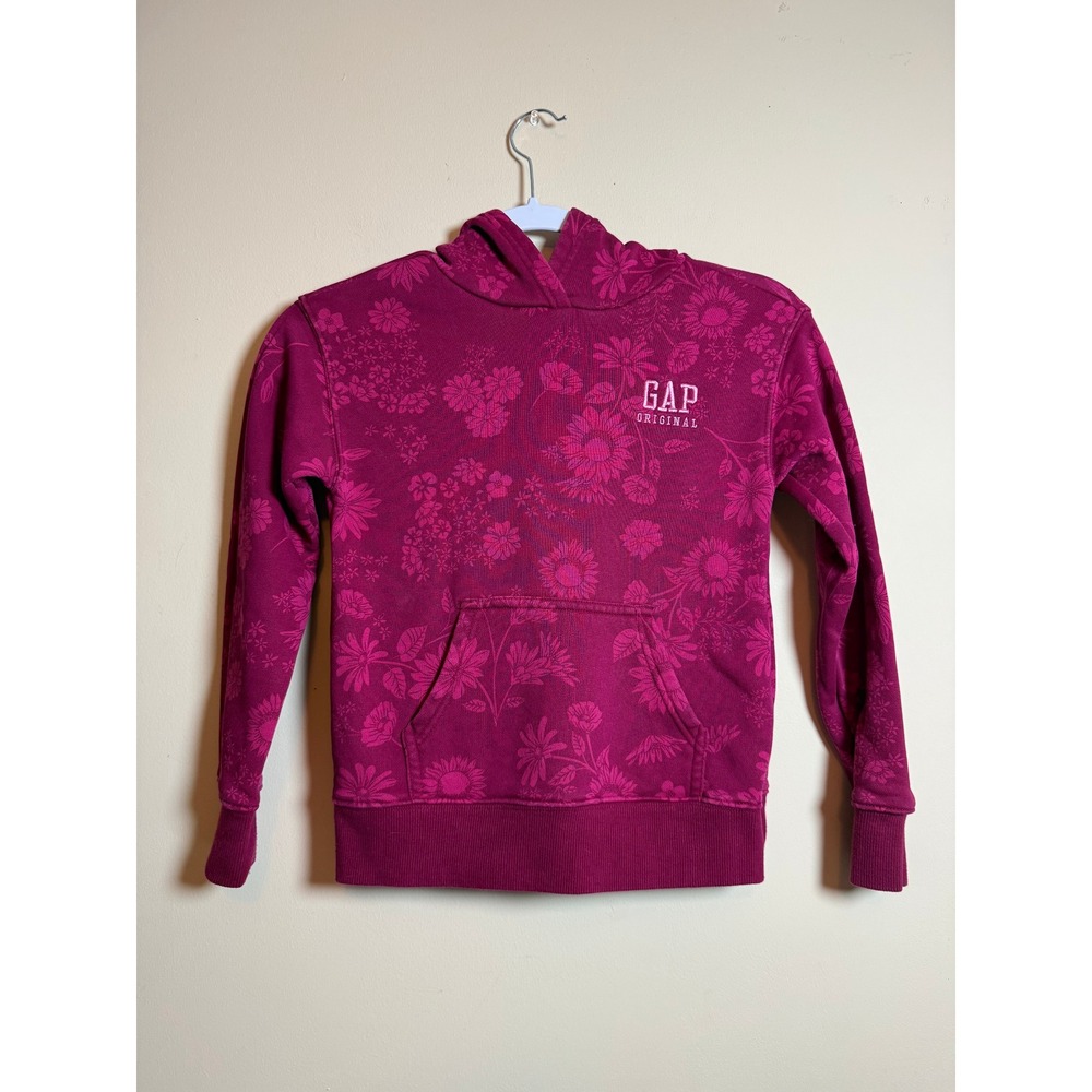 Gap Kids Girls Magenta Pink Floral Sunflower Hoodie Sweatshirt Size S 7/8 Logo